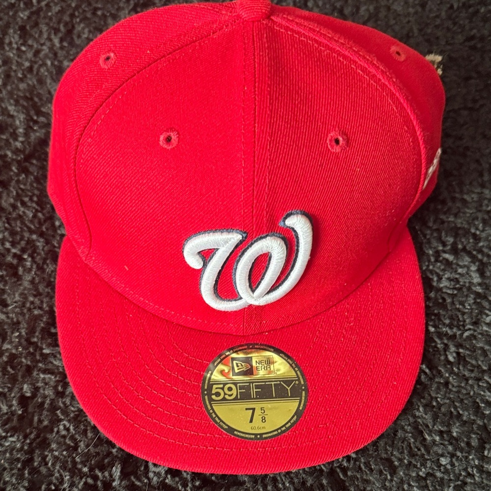 New Men's Washington Nationals New Era Red On-Field 59FIFTY Fitted Hat. Sz.7 5/8